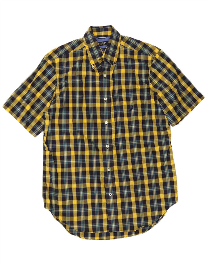 NAUTICA Mens Short Sleeve Shirt Medium Yellow Check Cotton