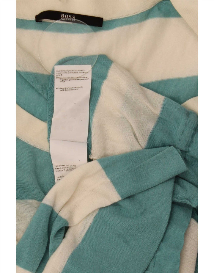 Hugo Boss Womens See Through Top Long Sleeve UK 10 Small Blue Striped