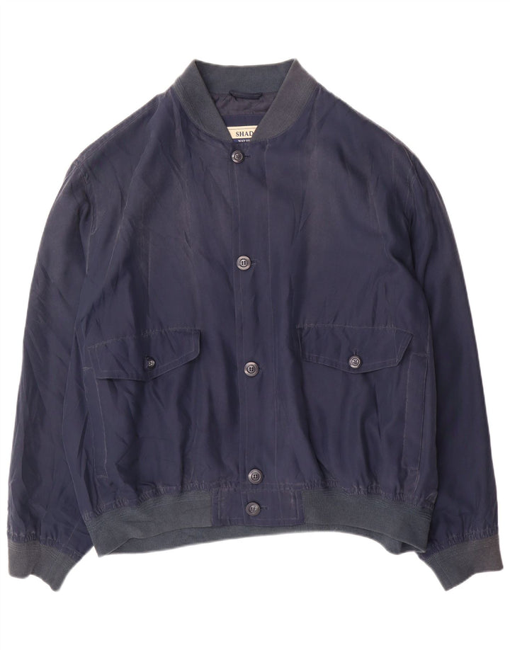 Shado Mens Bomber Jacket IT 60 5XL Navy Blue Silk