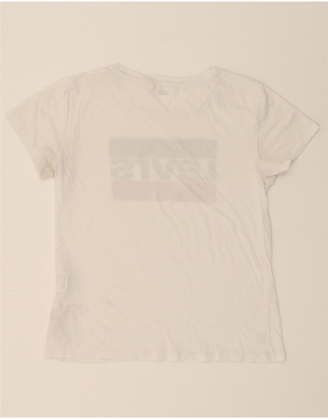LEVI'S Womens Graphic T-Shirt Top UK 12 Medium Off White Cotton Vintage Levi's and Second-Hand Levi's from Messina Hembry 