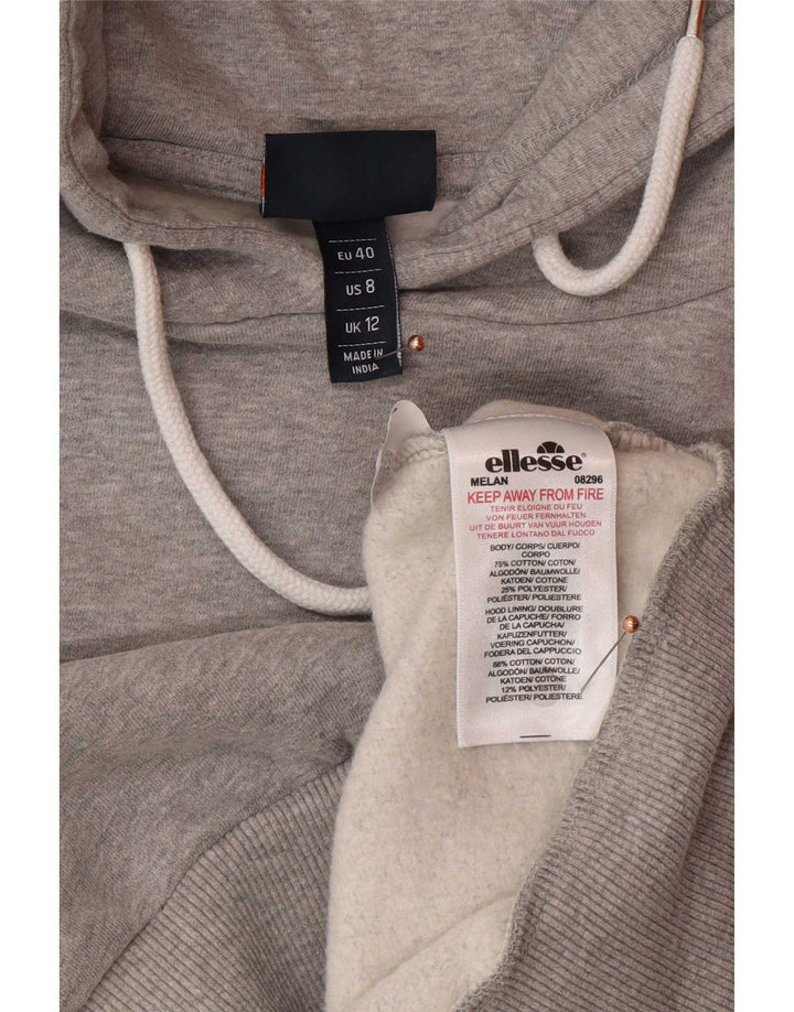 Ellesse Womens Crop Graphic Oversized Hoodie Jumper UK 12 Medium Grey