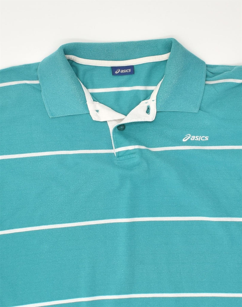 ASICS Mens Slim Polo Shirt Large Blue Striped Cotton | Vintage Asics | Thrift | Second-Hand Asics | Used Clothing | Messina Hembry 