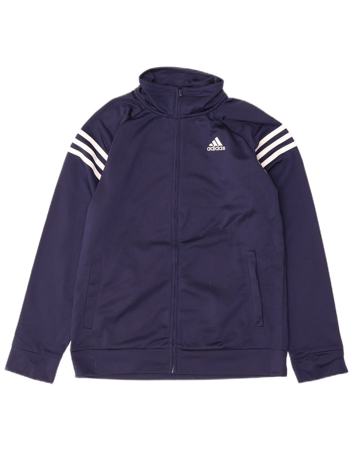 ADIDAS Boys Tracksuit Top Jacket 12-13 Years Large Navy Blue Polyester
