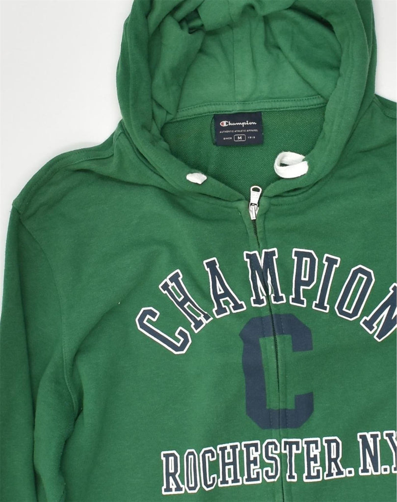 CHAMPION Womens Graphic Zip Hoodie Sweater UK 12 Medium Green Cotton | Vintage Champion | Thrift | Second-Hand Champion | Used Clothing | Messina Hembry 