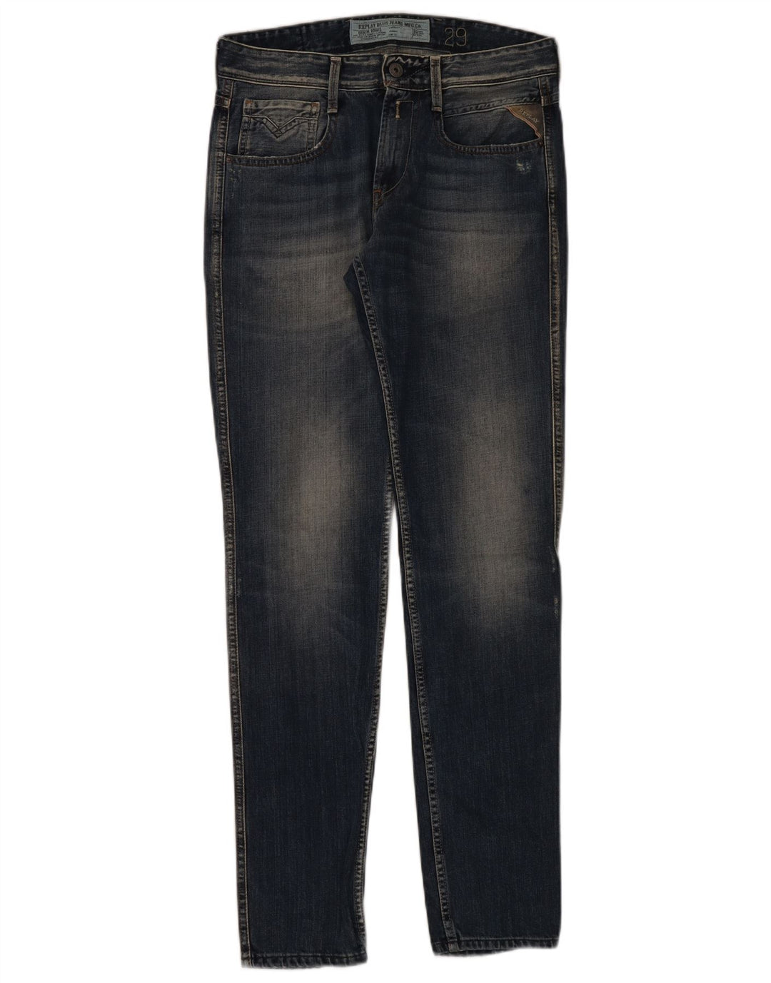 Replay Womens Distressed Slim Jeans W29 L32 Navy Blue Cotton