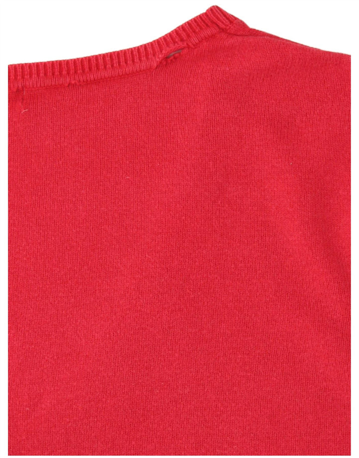 Benetton Womens V-Neck Jumper Sweater UK 12 Medium Red