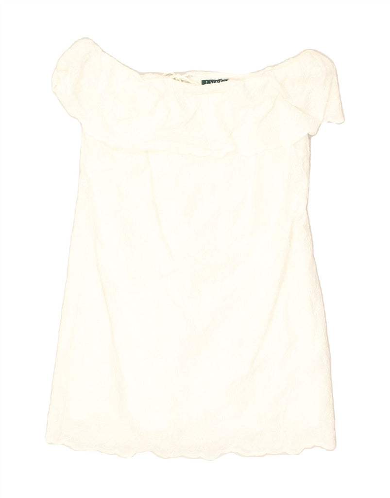 RALPH LAUREN Womens Petite Off Shoulder Dress US 10 Large White Cotton | Vintage Ralph Lauren | Thrift | Second-Hand Ralph Lauren | Used Clothing | Messina Hembry 