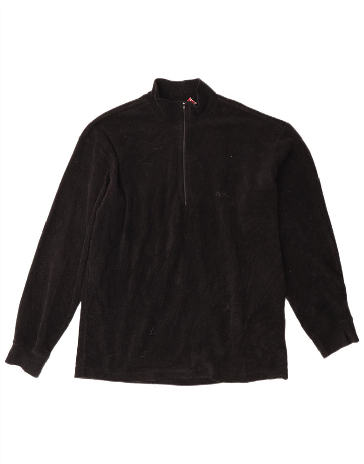 FILA Mens Zip Neck Fleece Jumper IT 48 Medium Black