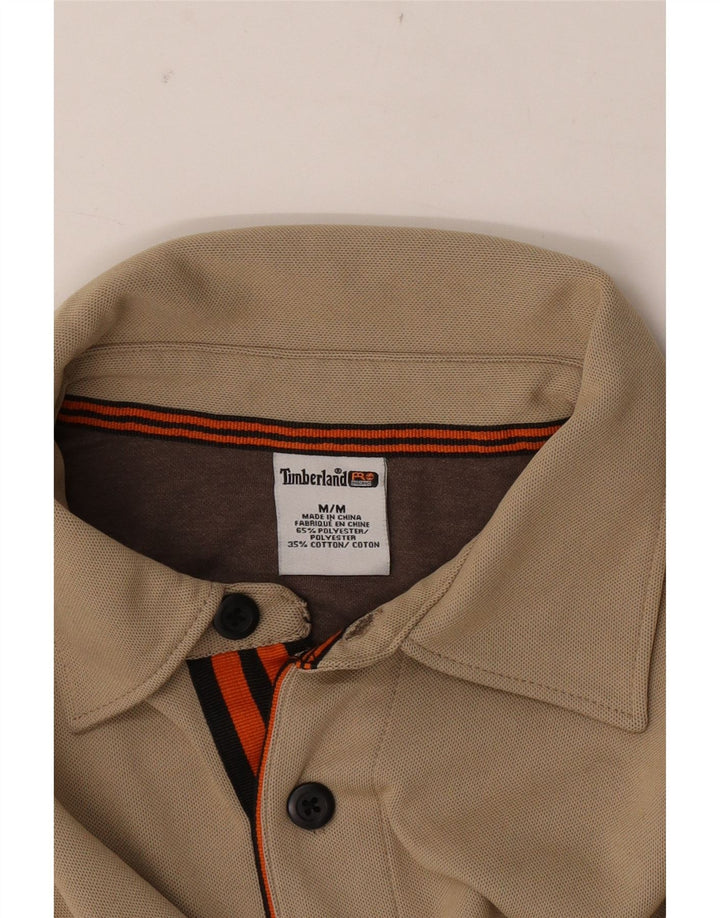 Timberland Mens Polo Shirt Medium Beige Colourblock Polyester