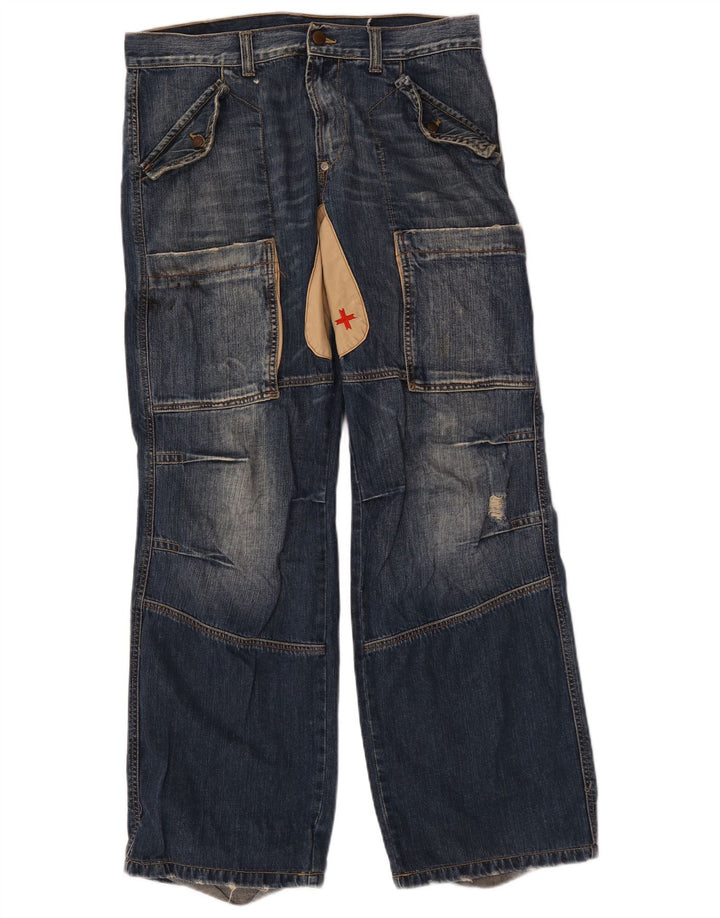 Zu Elements Mens Cargo Loose Jeans W33 L31 Navy Blue Colourblock Cotton