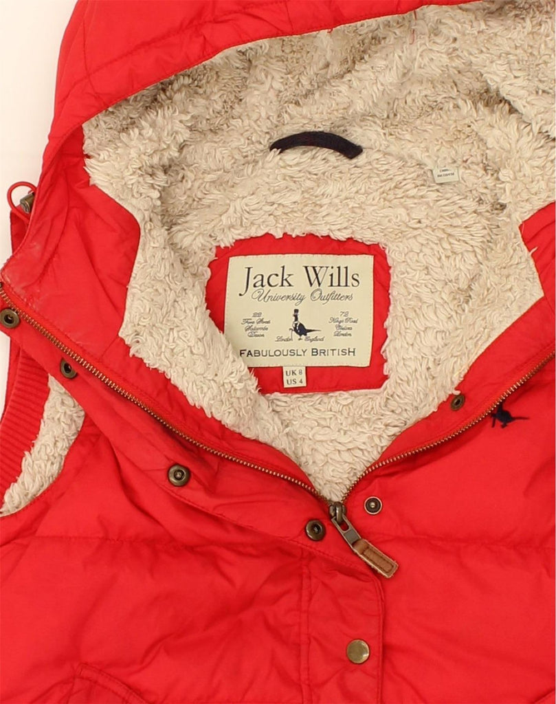 JACK WILLS Womens Sherpa Hooded Padded Gilet UK 8 Small Red Nylon | Vintage Jack Wills | Thrift | Second-Hand Jack Wills | Used Clothing | Messina Hembry 