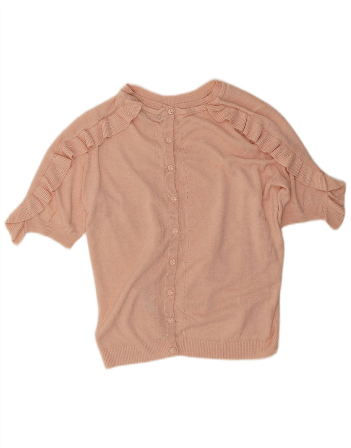 Marks & Spencer Womens Ruffle Cardigan Sweater UK 14 Medium Pink