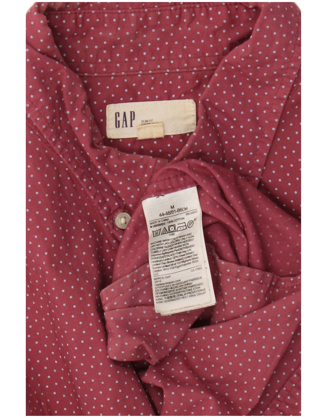 Gap Mens Slim Fit Shirt Medium Burgundy Polka Dot Cotton
