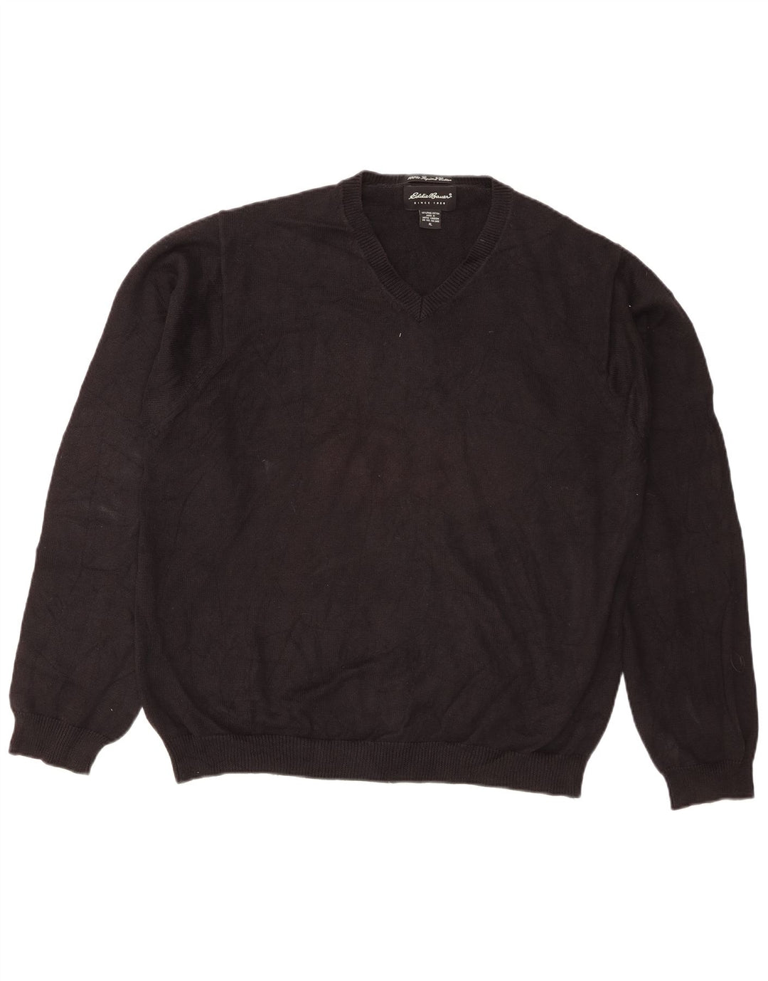 Eddie Bauer Mens Regular Fit V-Neck Jumper Sweater XL Black Cotton