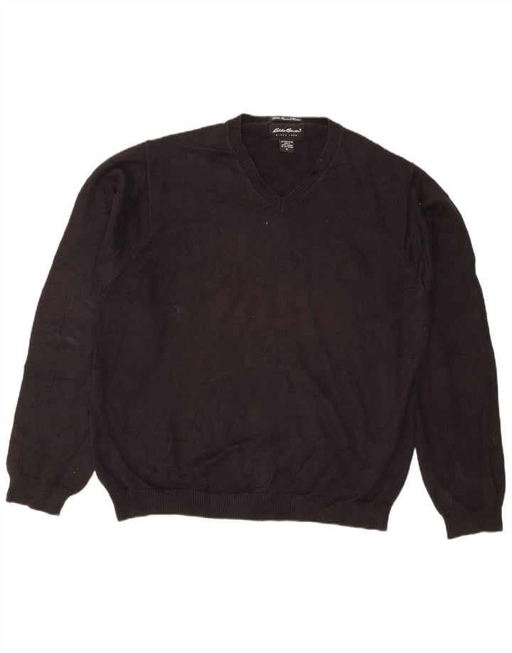 Eddie Bauer Mens Regular Fit V-Neck Jumper Sweater XL Black Cotton