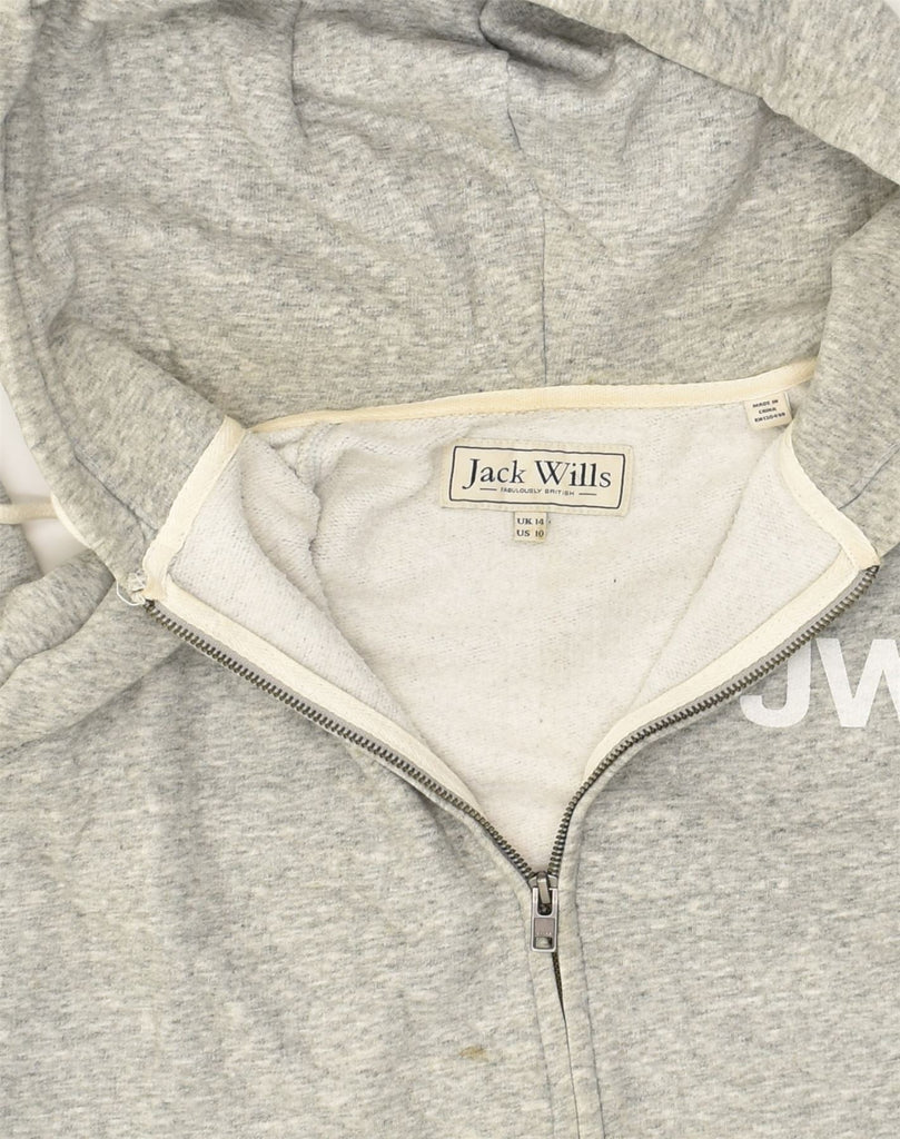 JACK WILLS Womens Zip Hoodie Sweater UK 14 Large Grey Cotton | Vintage Jack Wills | Thrift | Second-Hand Jack Wills | Used Clothing | Messina Hembry 