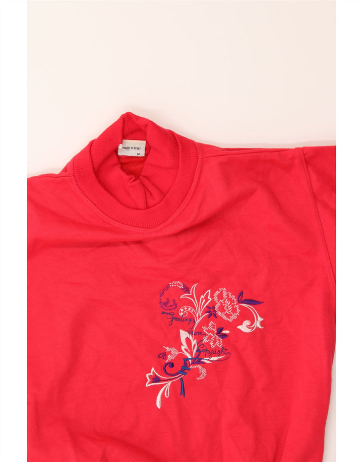 VINTAGE Womens Turtle Neck Jumper Sweater UK 14 Medium Red Floral Vintage Vintage and Second-Hand Vintage from Messina Hembry 