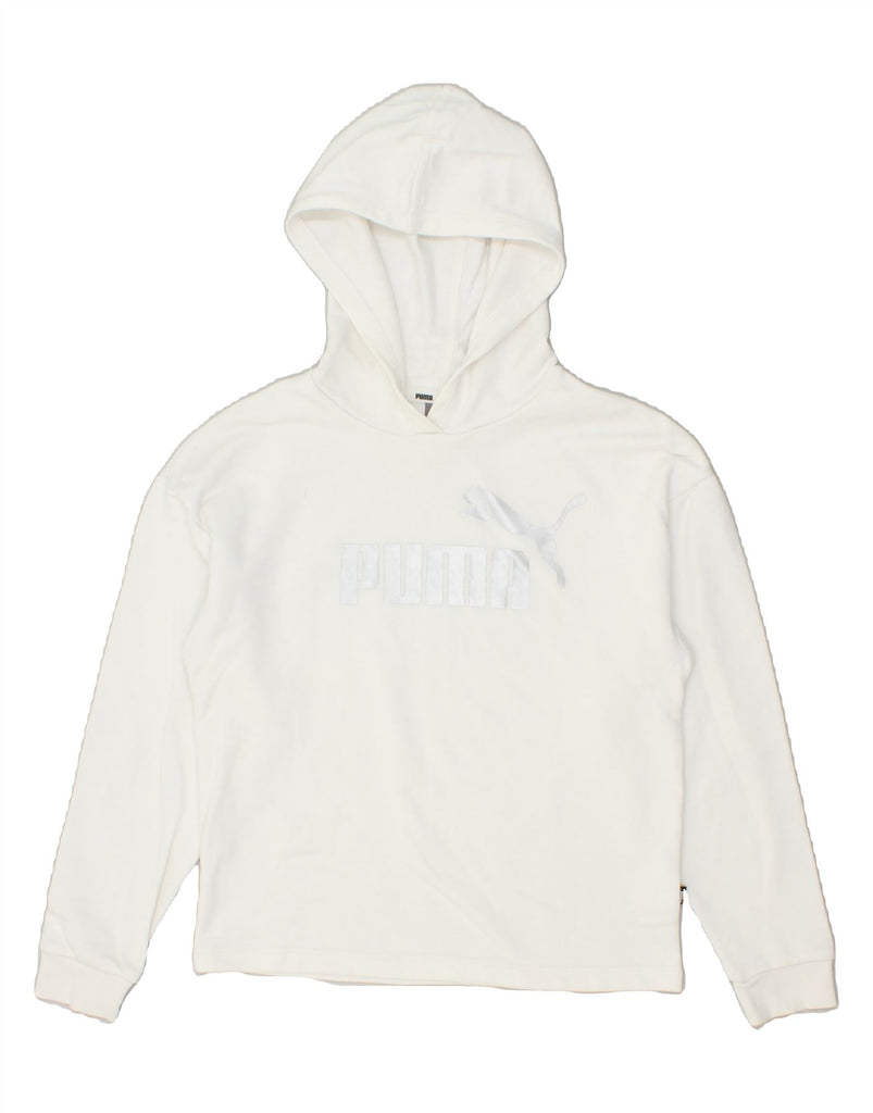 PUMA Girls Graphic Hoodie Jumper 13-14 Years White Cotton | Vintage Puma | Thrift | Second-Hand Puma | Used Clothing | Messina Hembry 