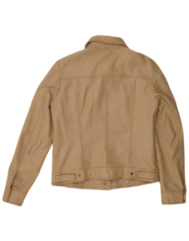 Vintage Womens Leather Jacket IT 44 Medium Beige Leather