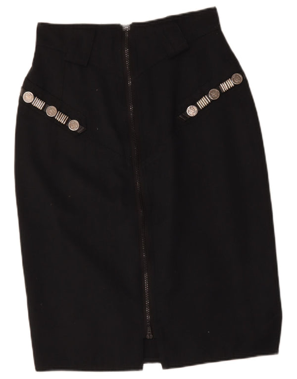Vintage Womens Pencil Skirt IT 42 Medium W26 Black Acetate