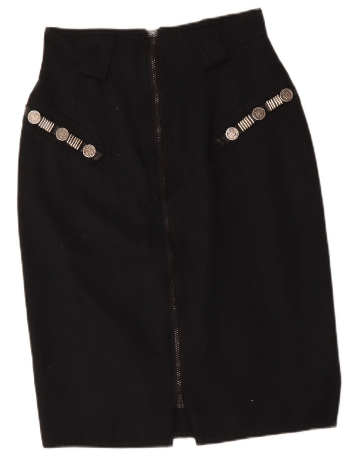 Vintage Womens Pencil Skirt IT 42 Medium W26 Black Acetate