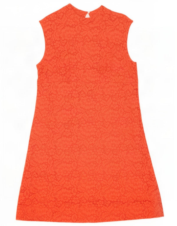 Vintage Womens Sleeveless Lace Shift Dress UK 10 Small Orange Floral