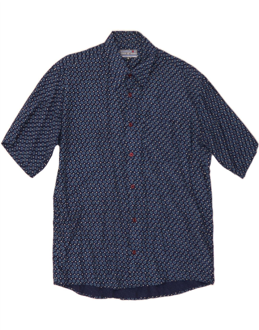 KANTAROS Mens Abstract Pattern Short Sleeve Shirt Medium Navy Blue Viscose Vintage Kantaros and Second-Hand Kantaros from Messina Hembry 