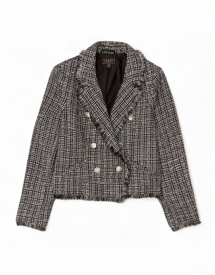 Lipsy Womens Double Breasted Blazer Jacket UK 12 Medium Black Flecked