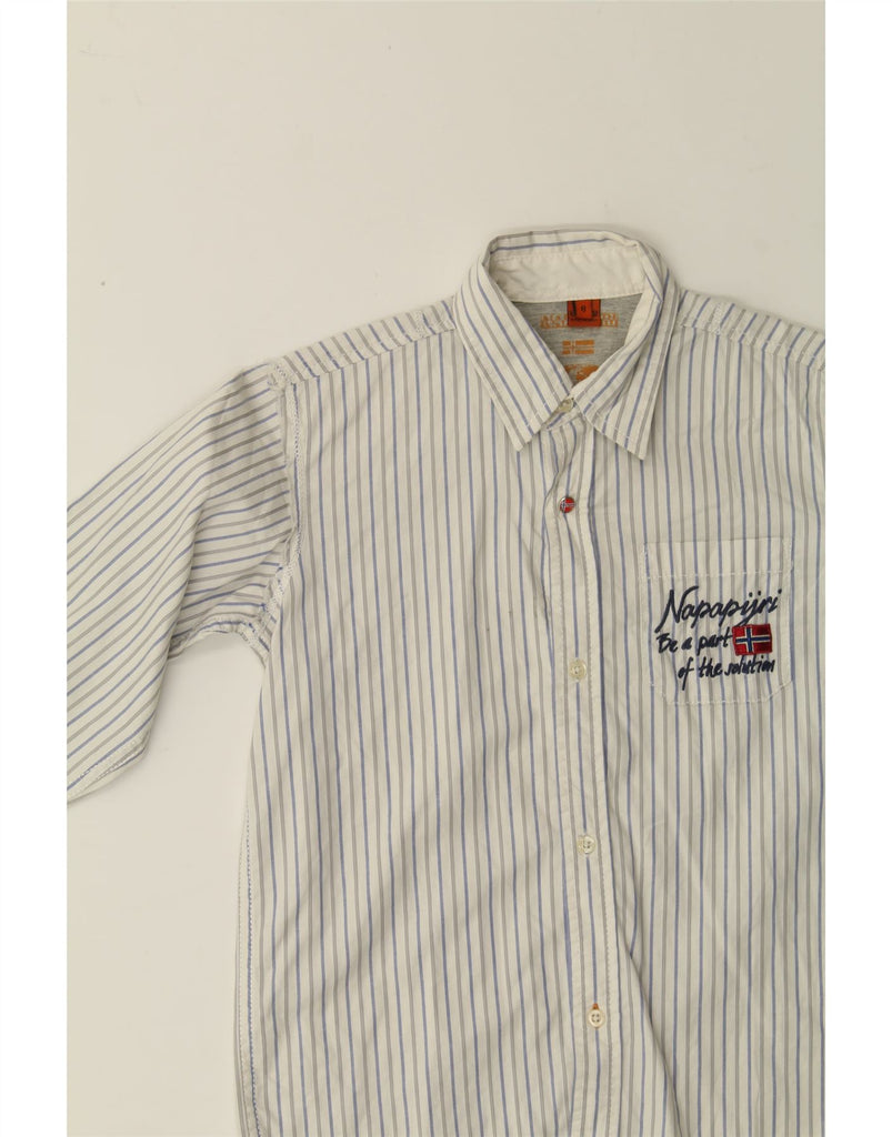 NAPAPIJRI Girls Graphic Shirt 7-8 Years White Striped Cotton Vintage Napapijri and Second-Hand Napapijri from Messina Hembry 