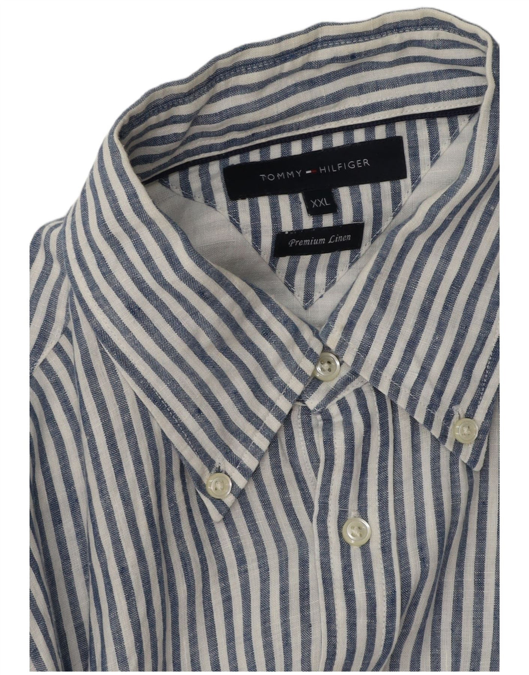 Tommy Hilfiger Mens Shirt 2XL Blue Pinstripe Linen