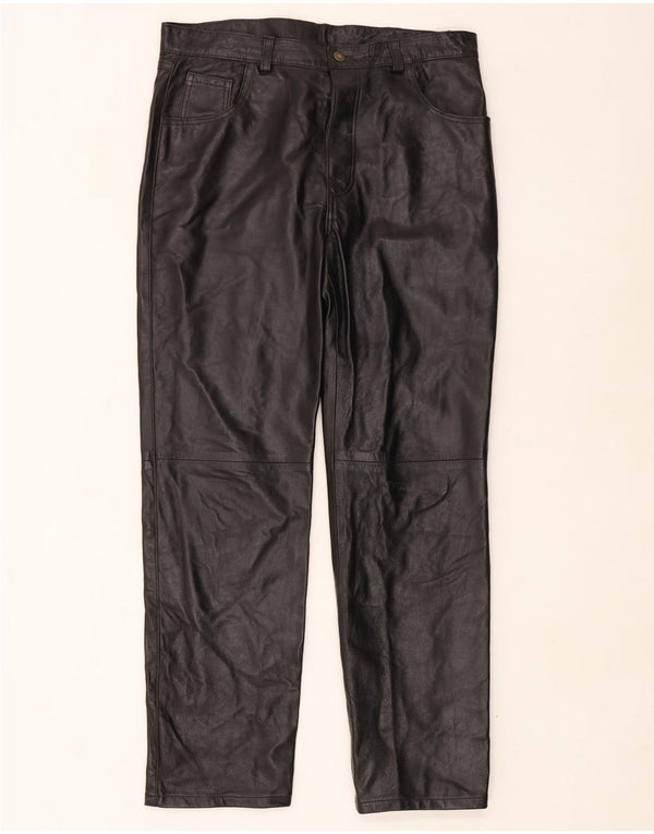 Vintage Mens Straight Leather Trousers W36 L32 Black