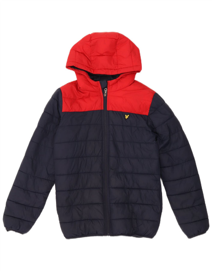 Lyle & Scott Boys Hooded Padded Jacket 12-13 Years Navy Blue Colourblock