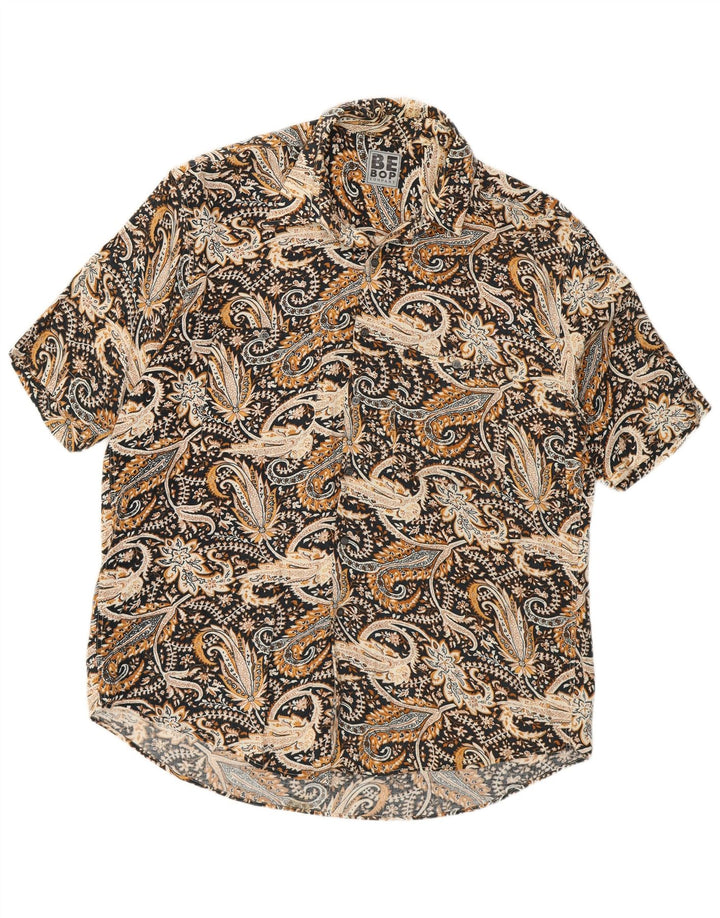 Vintage Mens Short Sleeve Shirt Large Black Paisley