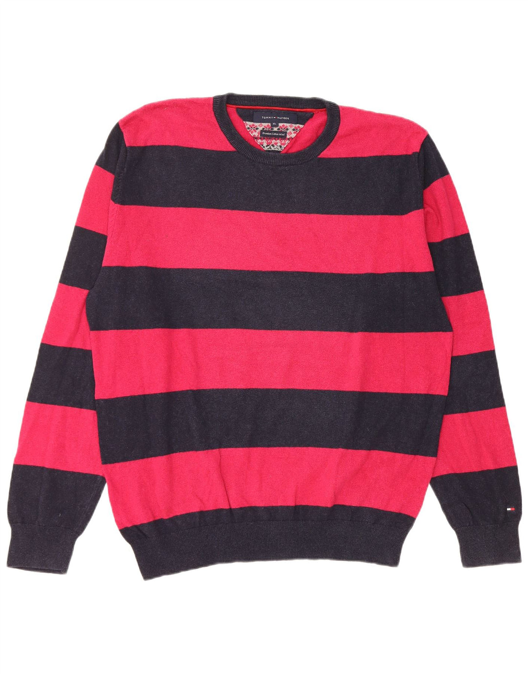TOMMY HILFIGER Womens Crew Neck Jumper Sweater UK 18 XL Pink Striped