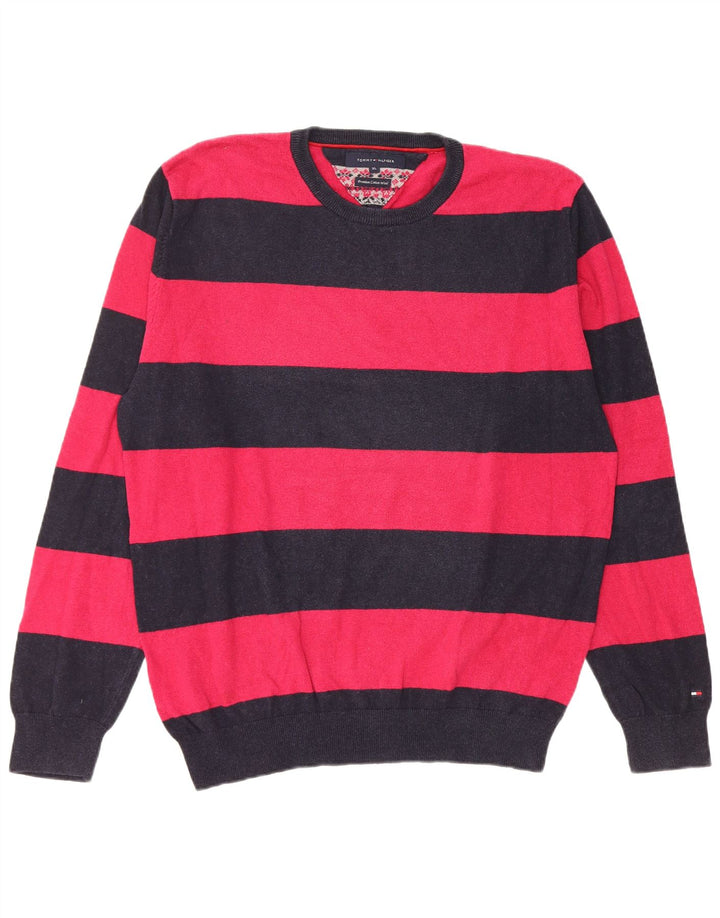 TOMMY HILFIGER Womens Crew Neck Jumper Sweater UK 18 XL Pink Striped