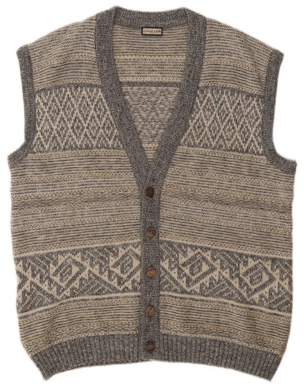 Casual Land Mens Sleeveless Cardigan Sweater IT 52 Large Grey Fair Isle