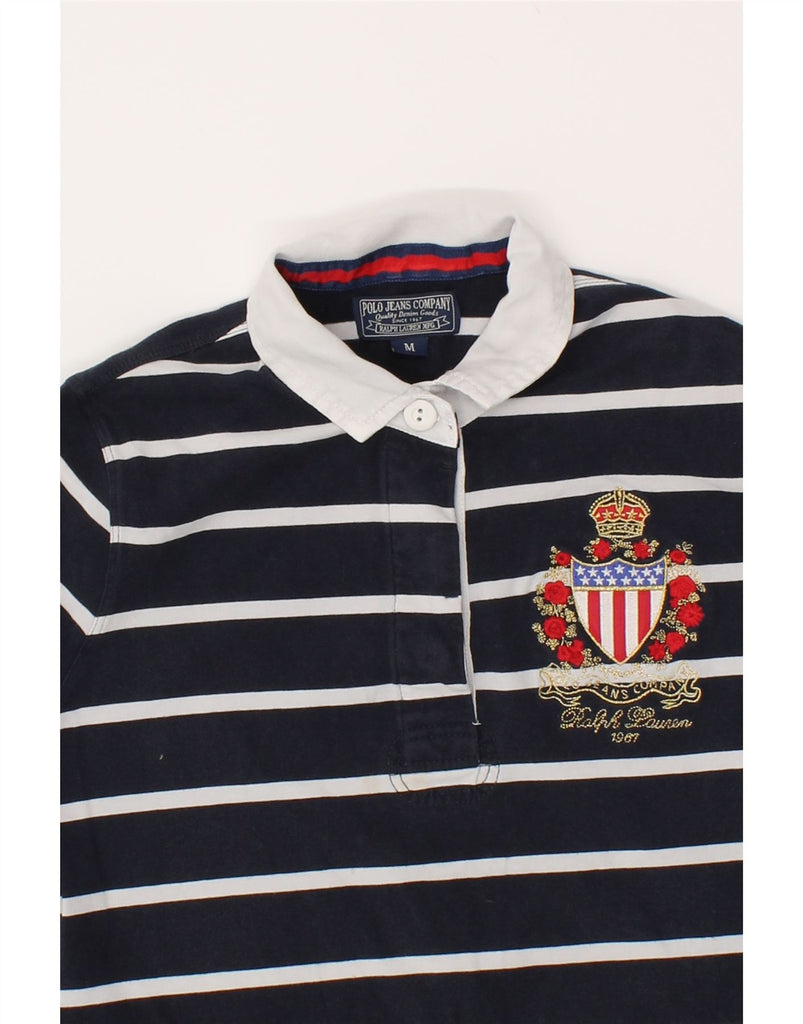 POLO RALPH LAUREN Womens Rugby Polo Shirt UK 12 Medium Navy Blue Striped | Vintage Polo Ralph Lauren | Thrift | Second-Hand Polo Ralph Lauren | Used Clothing | Messina Hembry 