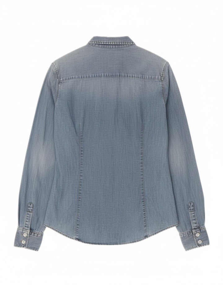 Zara Womens Denim Shirt UK 14 Large Blue Cotton