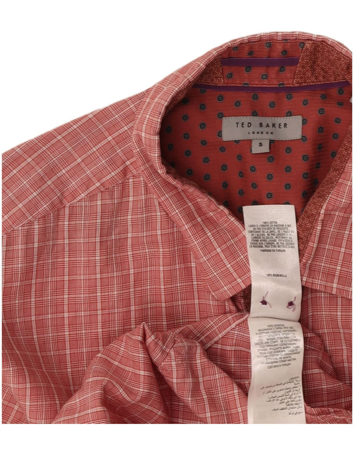 TED BAKER Mens Shirt Size 5 XL Pink Check Cotton
