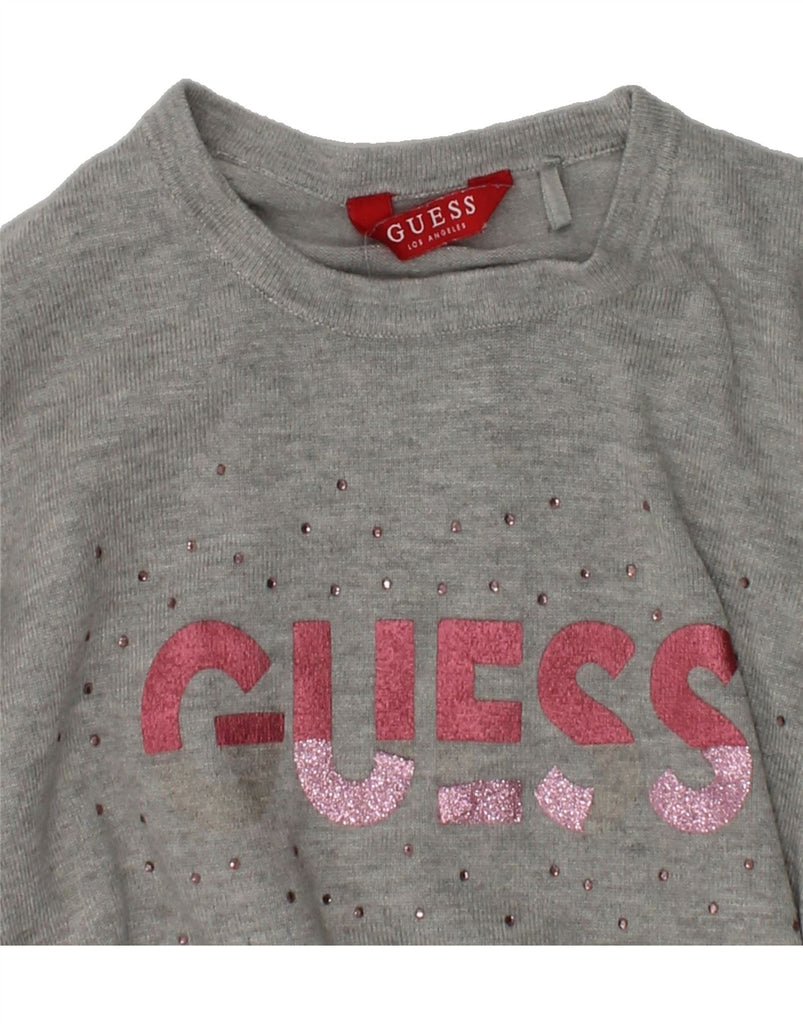 GUESS Girls Graphic Crew Neck Jumper Sweater 6-7 Years Grey Viscose | Vintage Guess | Thrift | Second-Hand Guess | Used Clothing | Messina Hembry 