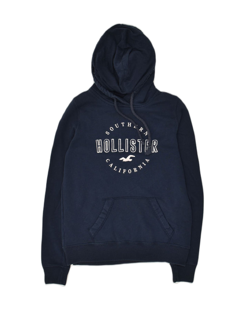 HOLLISTER Womens Graphic Hoodie Jumper UK 6 XS Navy Blue Cotton | Vintage Hollister | Thrift | Second-Hand Hollister | Used Clothing | Messina Hembry 