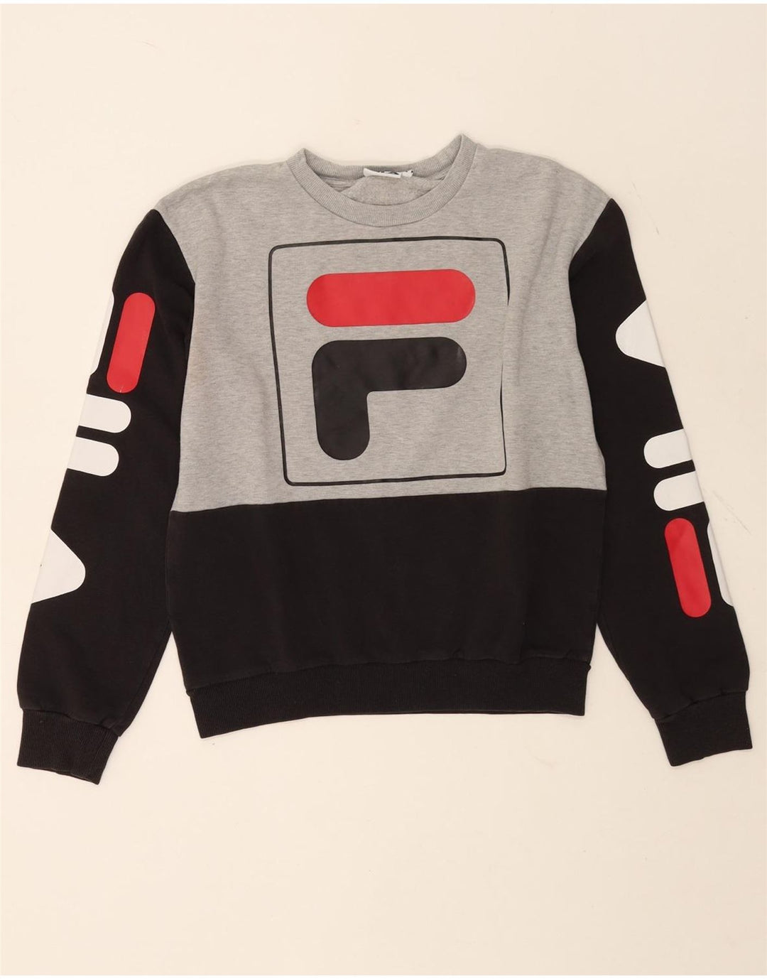 Fila Womens Graphic Sweatshirt Jumper UK 10 Small Grey Colourblock