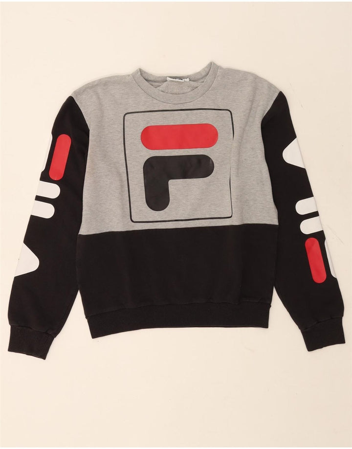 Fila Womens Graphic Sweatshirt Jumper UK 10 Small Grey Colourblock