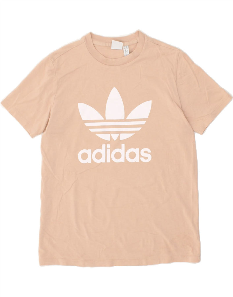 ADIDAS Womens Graphic T-Shirt Top UK 12 Medium Beige | Vintage Adidas | Thrift | Second-Hand Adidas | Used Clothing | Messina Hembry 