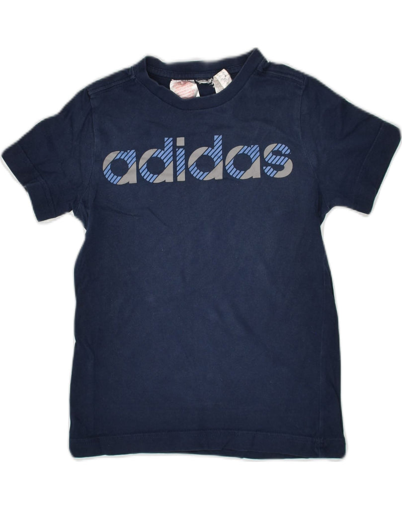 ADIDAS Boys Graphic T-Shirt Top 7-8 Years Navy Blue Cotton | Vintage Adidas | Thrift | Second-Hand Adidas | Used Clothing | Messina Hembry 