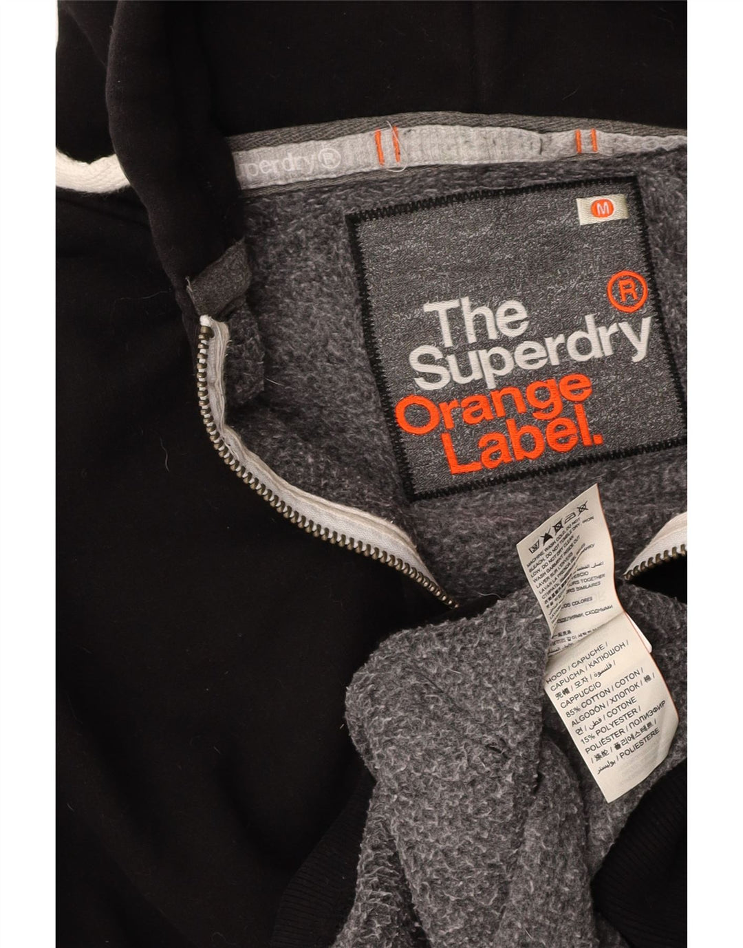 SUPERDRY Mens Zip Hoodie Sweater Medium Black Cotton