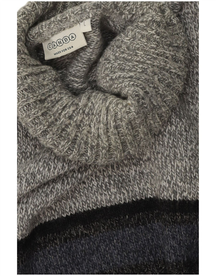 C&A Mens Canda Roll Neck Jumper Sweater Large Grey Colourblock