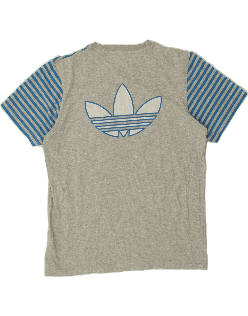 ADIDAS Mens Graphic T-Shirt Top Medium Grey Striped Cotton | Vintage Adidas | Thrift | Second-Hand Adidas | Used Clothing | Messina Hembry 