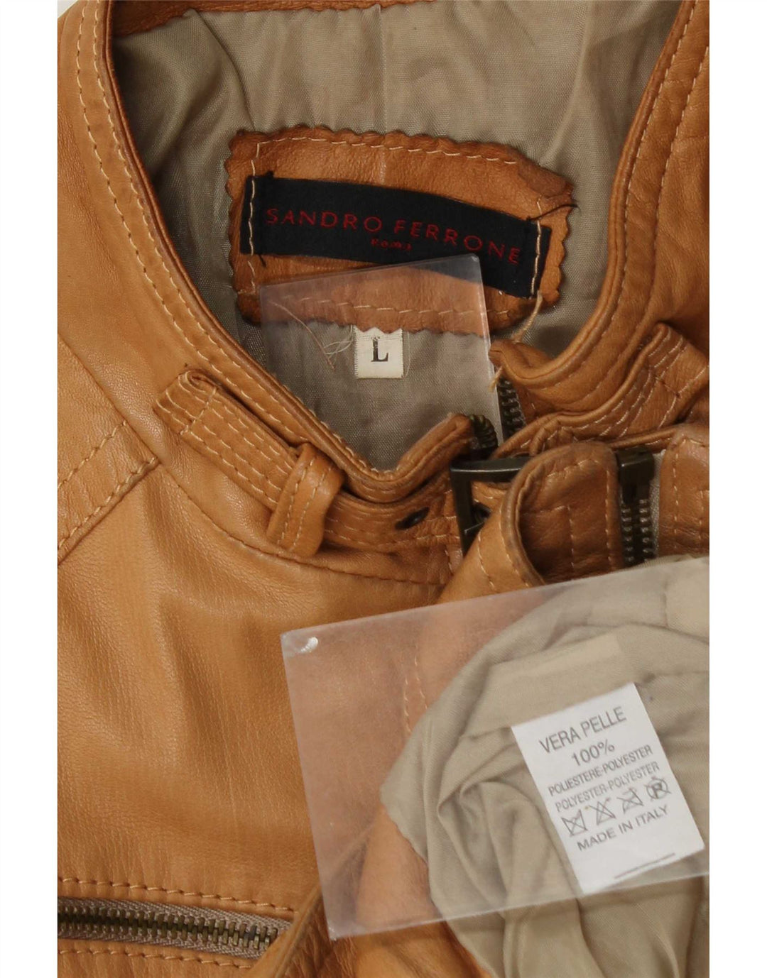 Sandro Ferrone Womens Crop Leather Jacket UK 14 Large Brown Leather