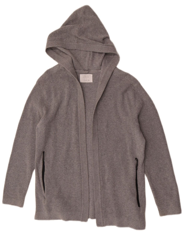 Zara Girls Loose Fit Hooded Open Cardigan Sweater 11-12 Years Grey Cotton